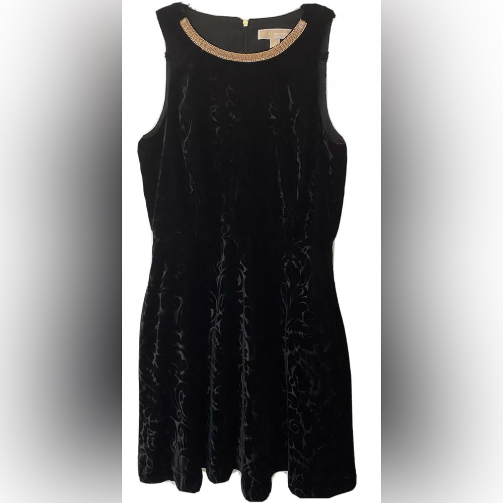Pre-owned Micheal Kors Black Velvet Chain neck Dress size 8,  Embellished